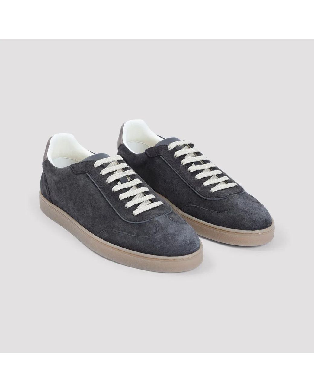 Brunello Cucinelli Blue Pepper Bison Suede Sneakers for men