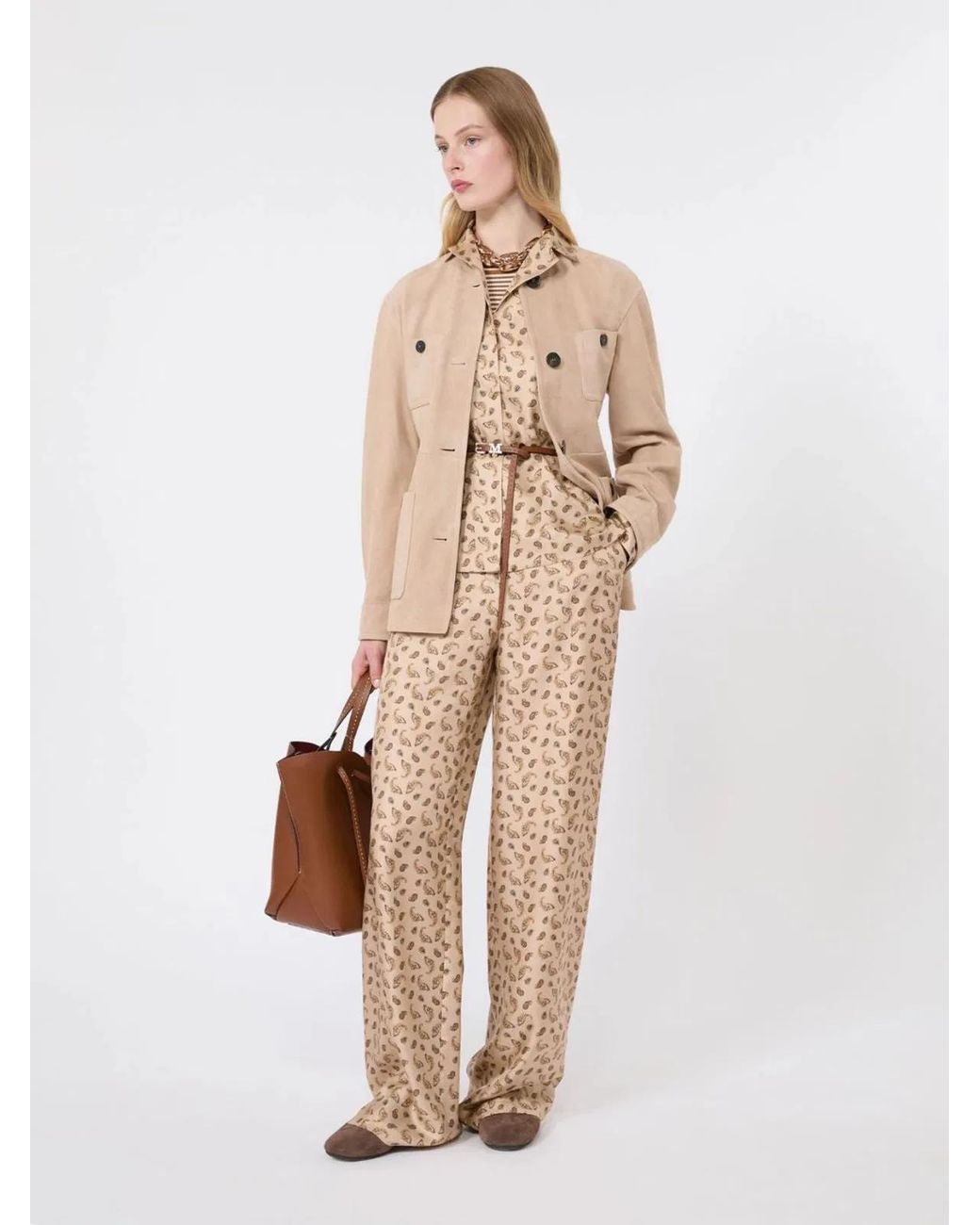 Max Mara Natural Mstfuxia – Silk Palazzo Trousers With Paisley Print