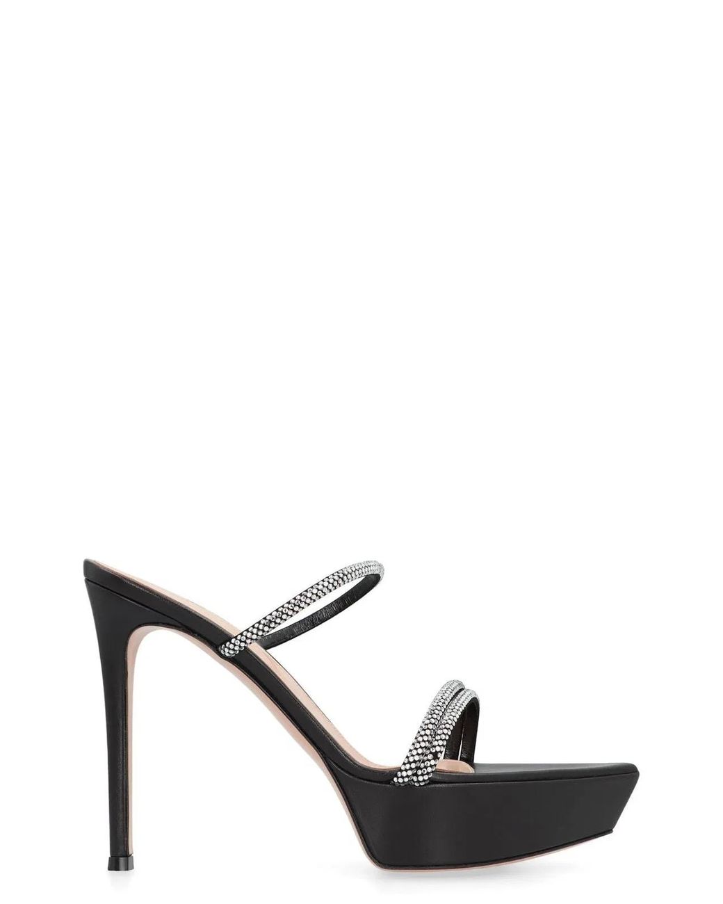 Gianvito Rossi Black Leather Mules With Rhinestones Chamois