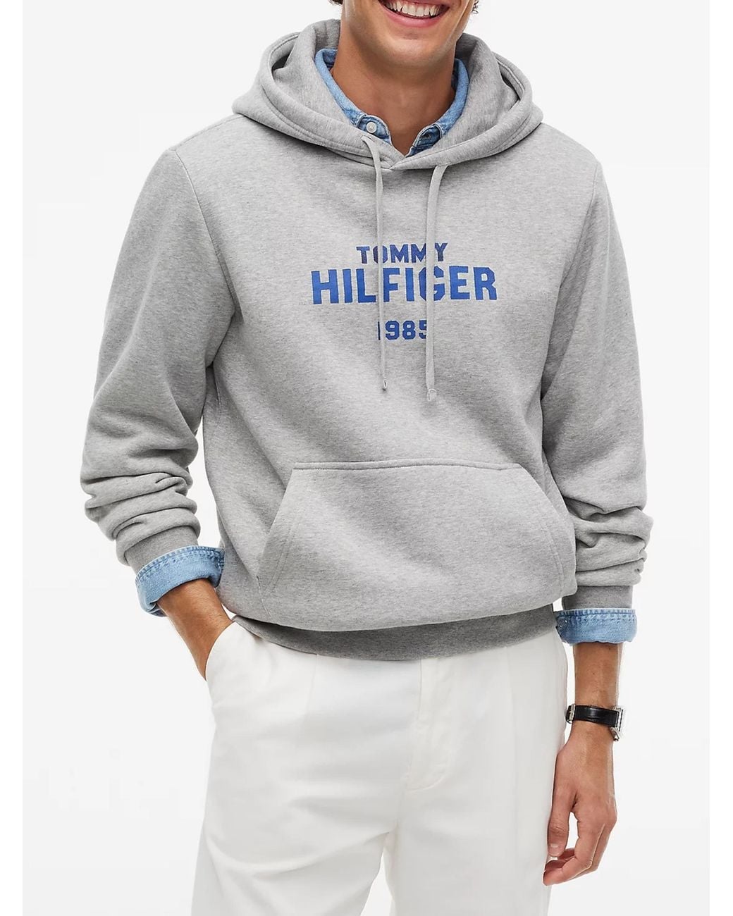 Tommy Hilfiger Gray Hilfiger Stack Reg Fleece Hoodie for men