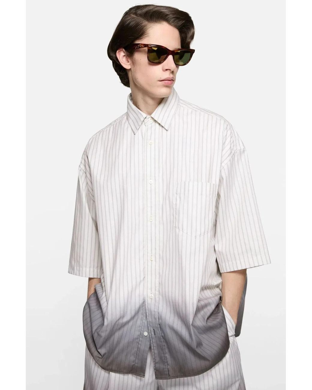 Acne White Dip-Dye Midi Summer Shirt for men