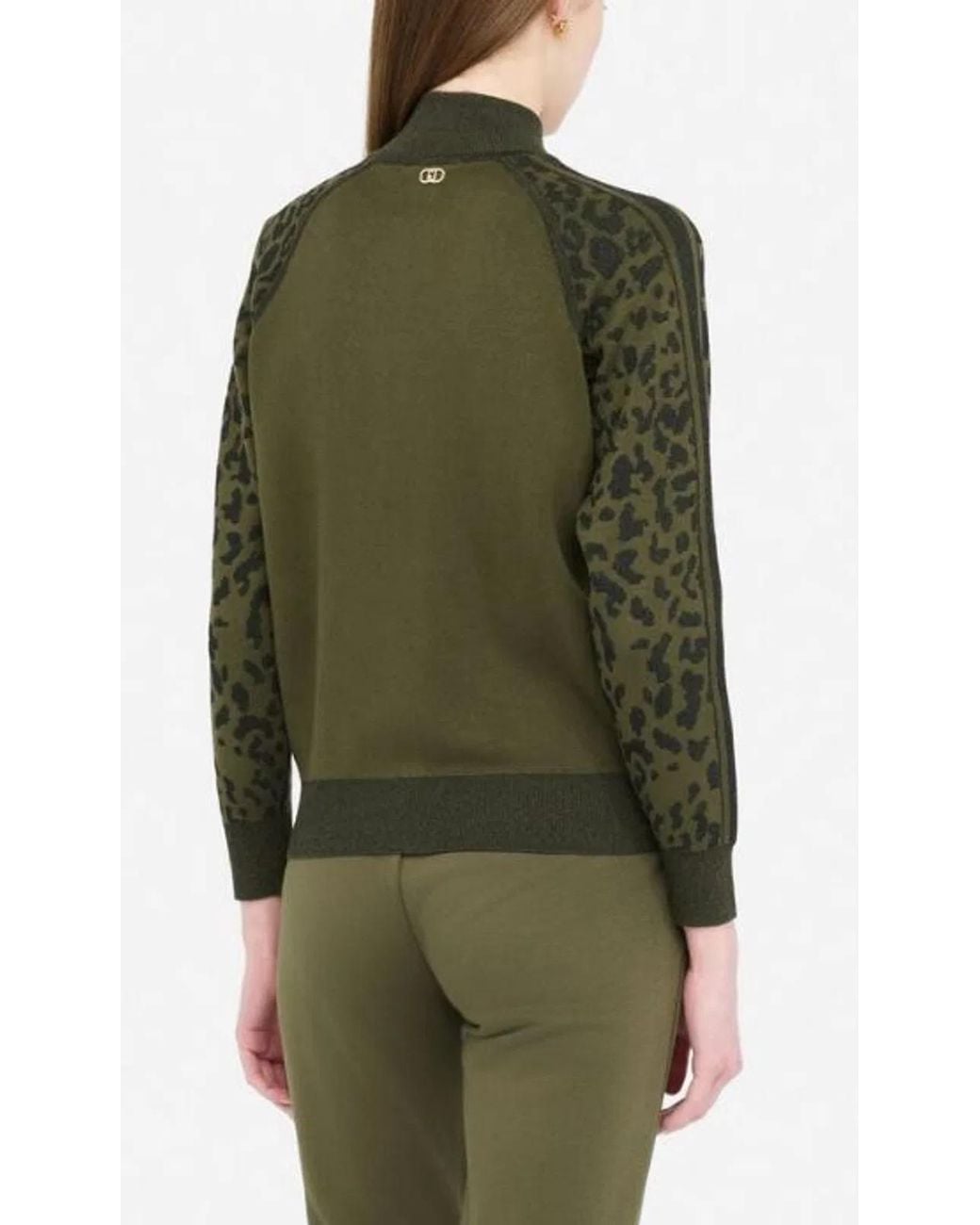 Liu Jo Green Leopard Sleeves Zip Jacket
