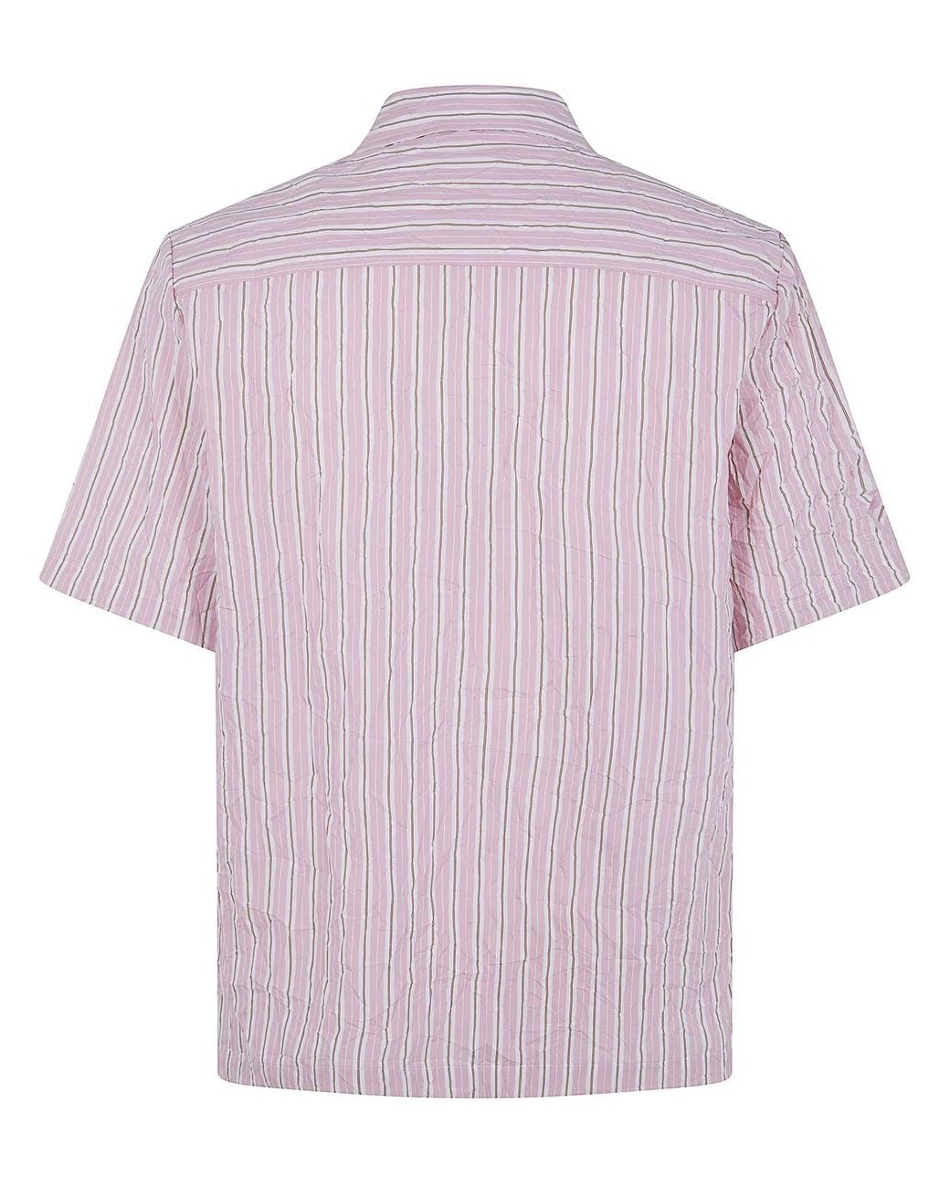 Nuur Pink Striped Short Sleeved Bowling Shirt for men