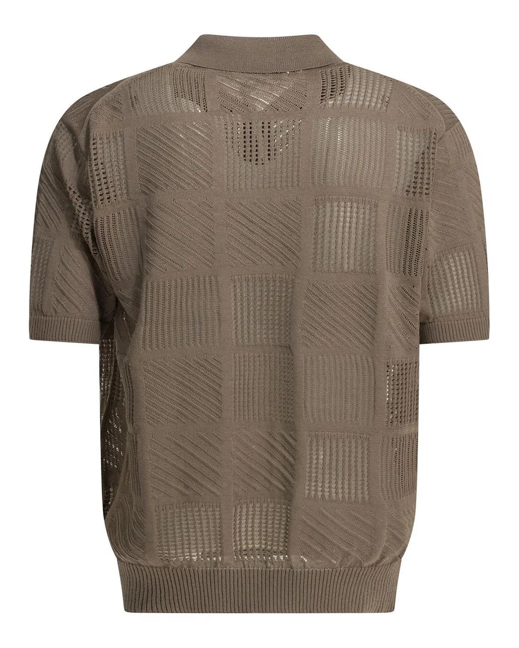 Beams Plus Brown Cotton Nylon Spandex Textured Knit Button-Down Polo Shirt for men