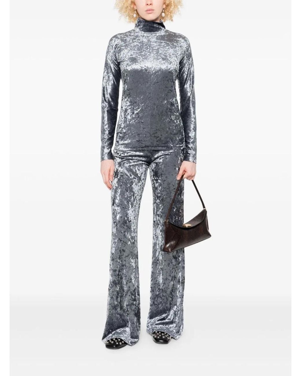 Forte_forte Gray Velvet High-Waisted Trousers