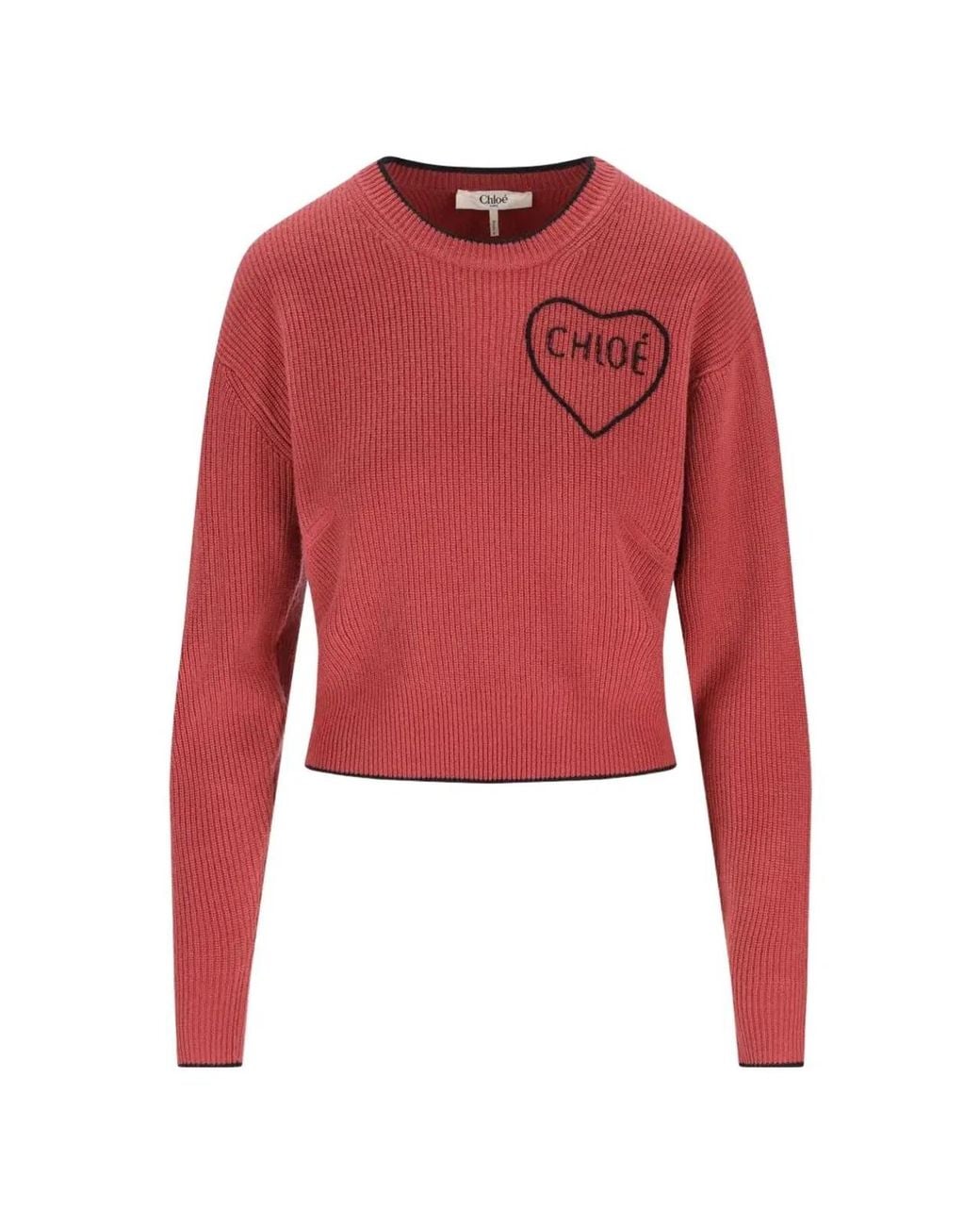 Chloé Red Cropped Fitted Wool Knit Logo Sweater