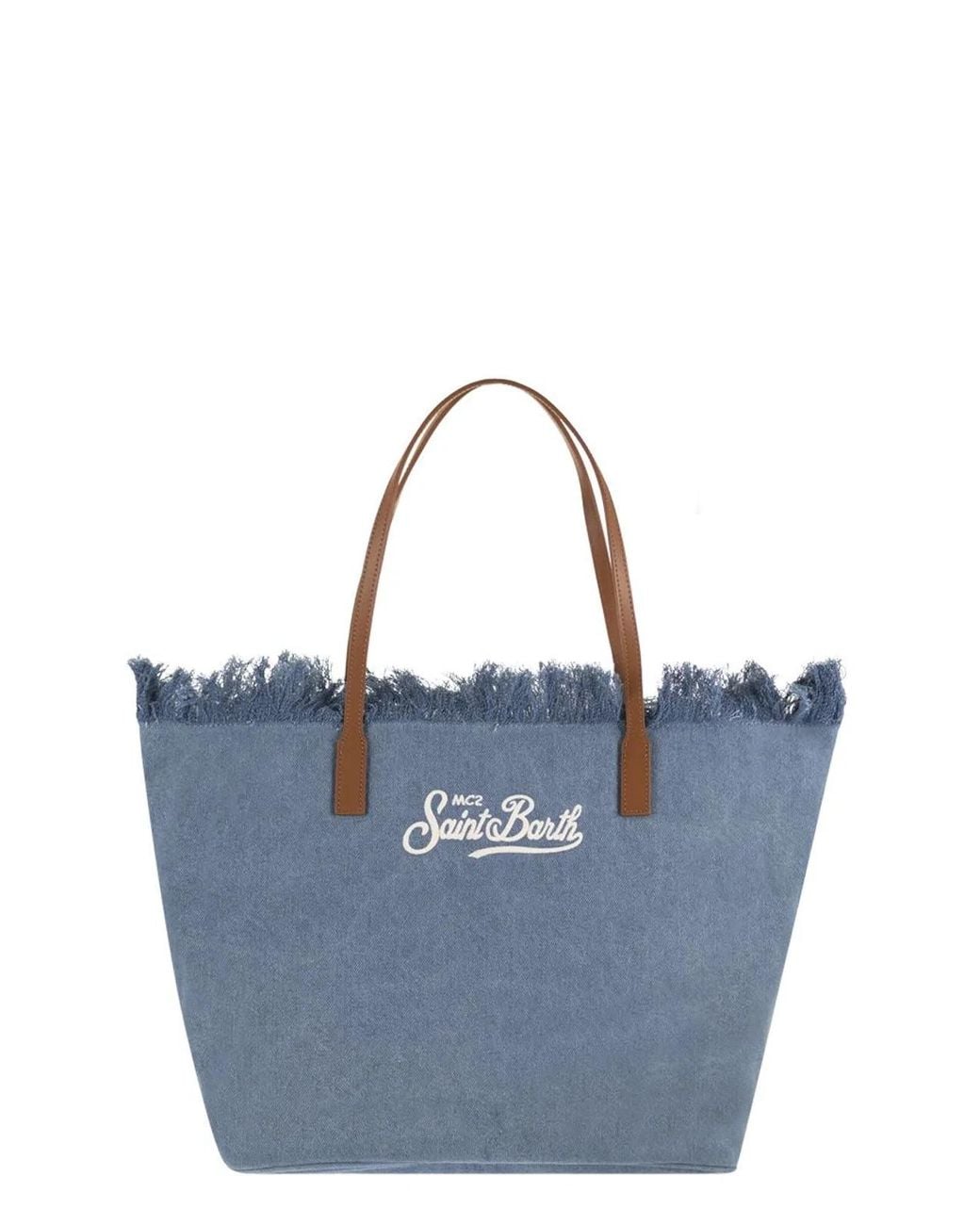 Mc2 Saint Barth Blue City Denim Shopper Bag With Embroidered Logo
