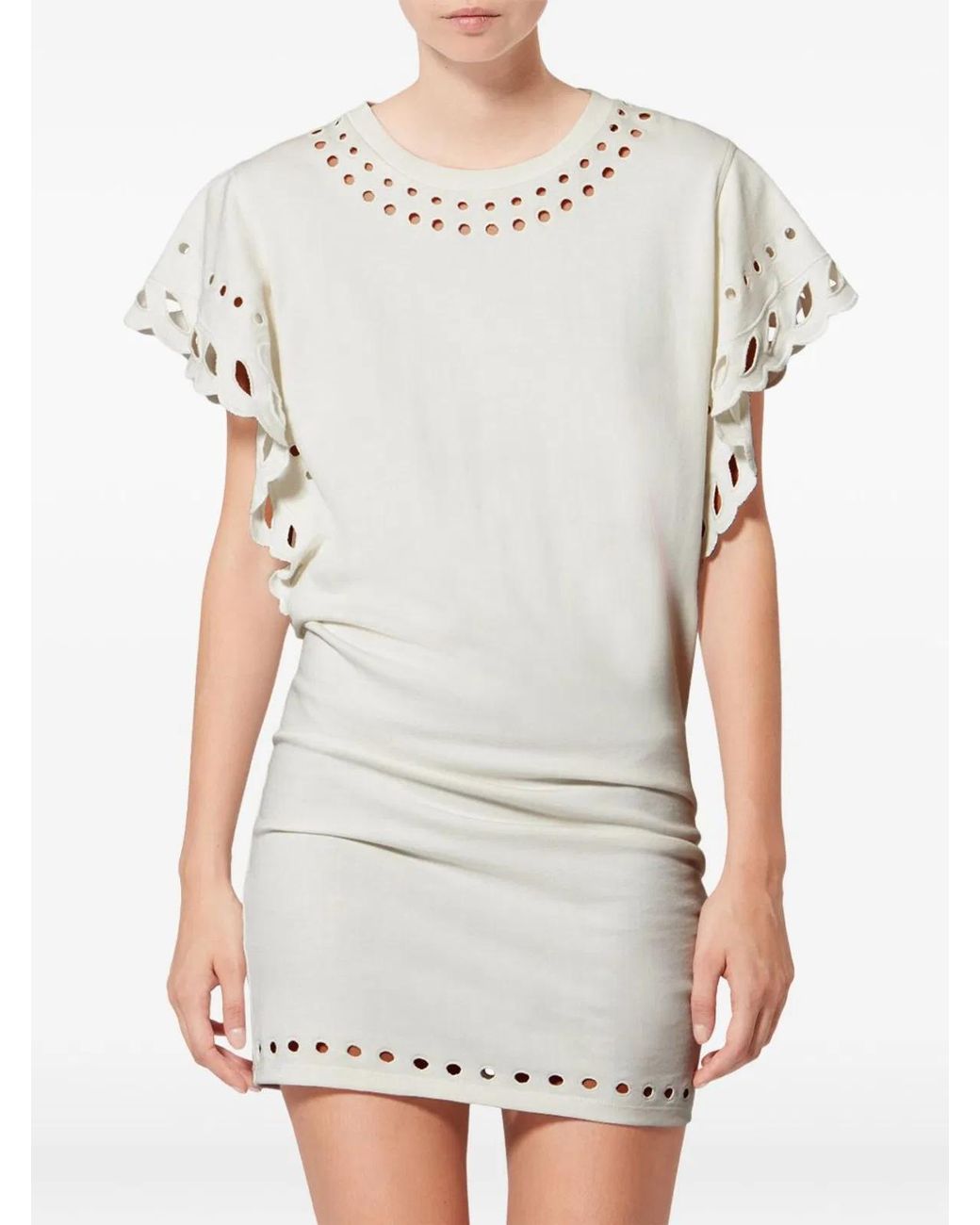 Isabel Marant White Cotton Laser-Cut Details Top