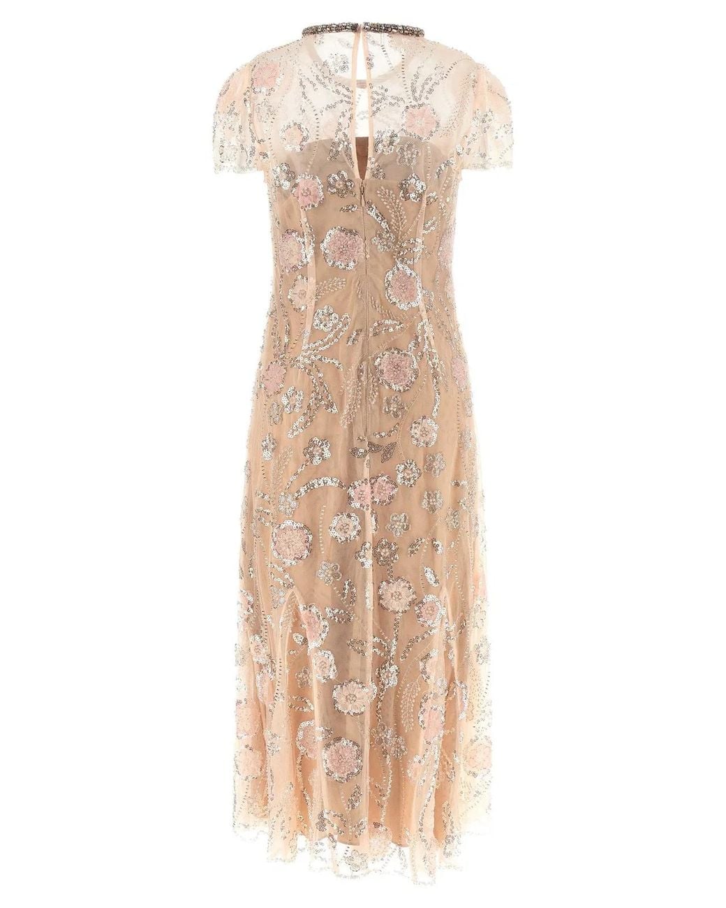 Self-Portrait Natural Self Portrait Flower Sequin Embellished Midi' Dress