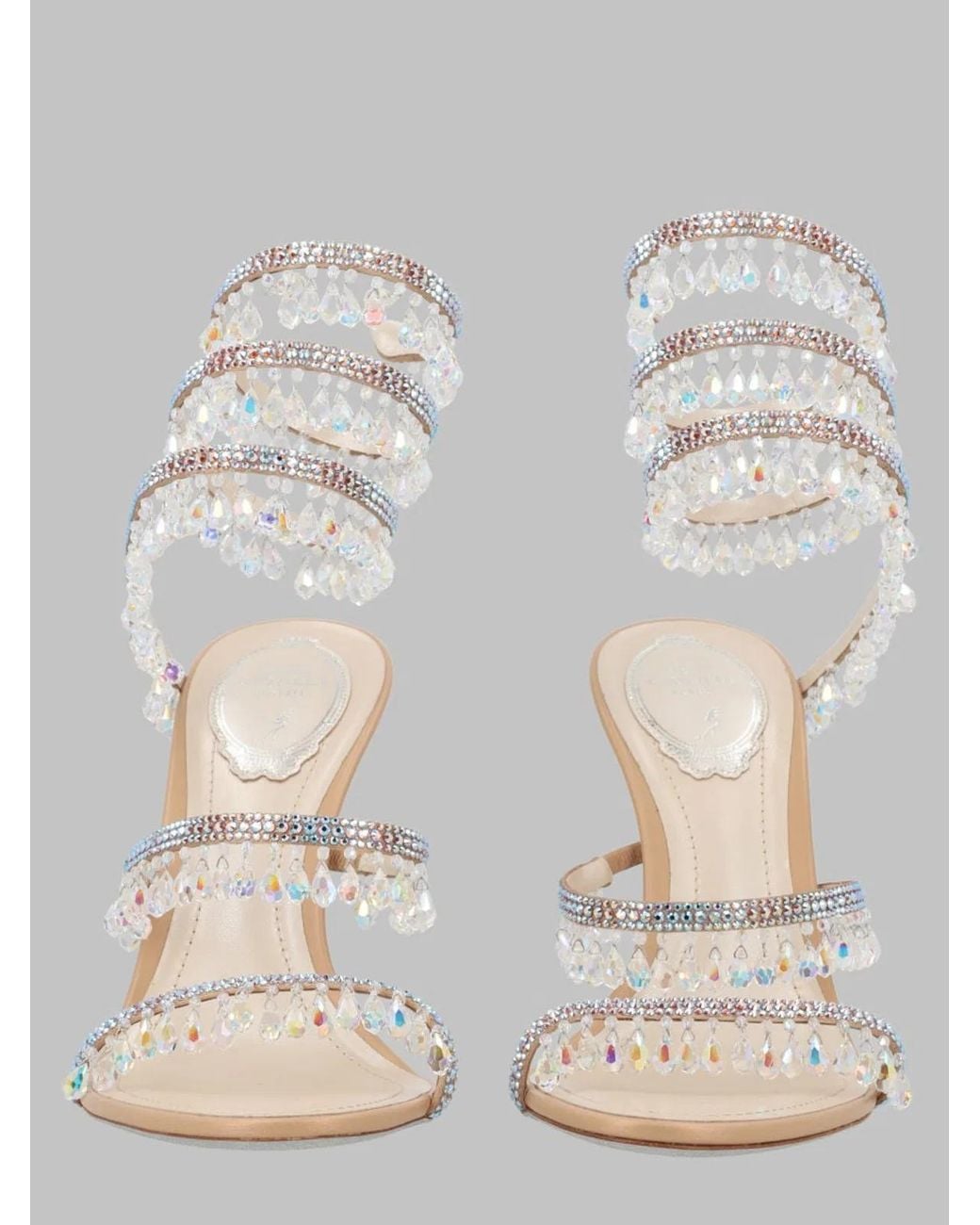 Rene Caovilla Natural Heeled Sandal Chandelier Satin