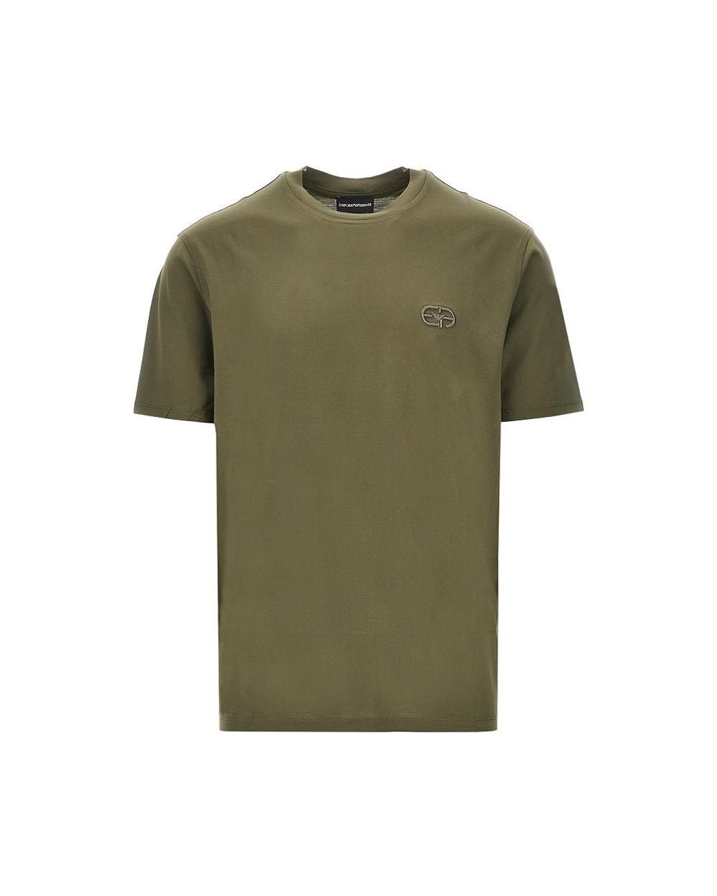Emporio Armani Green Lyocell-Blend Jersey T-Shirt With Embroidery for men
