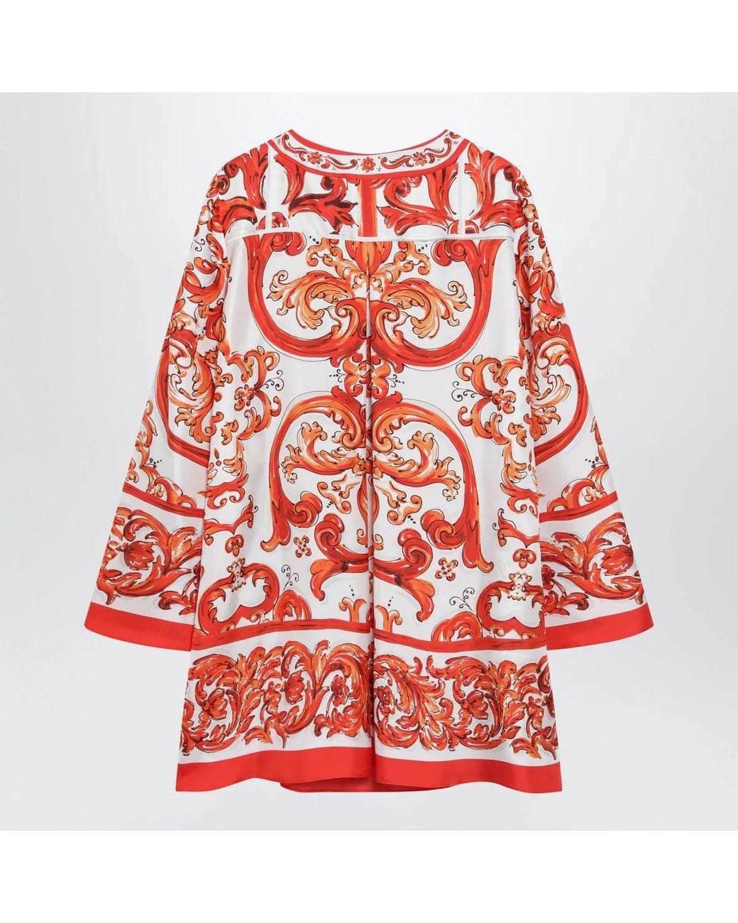Dolce & Gabbana Red Dolce & Gabbana Maiolicaprint Silk Twill Kaftan Dress, Multicolour