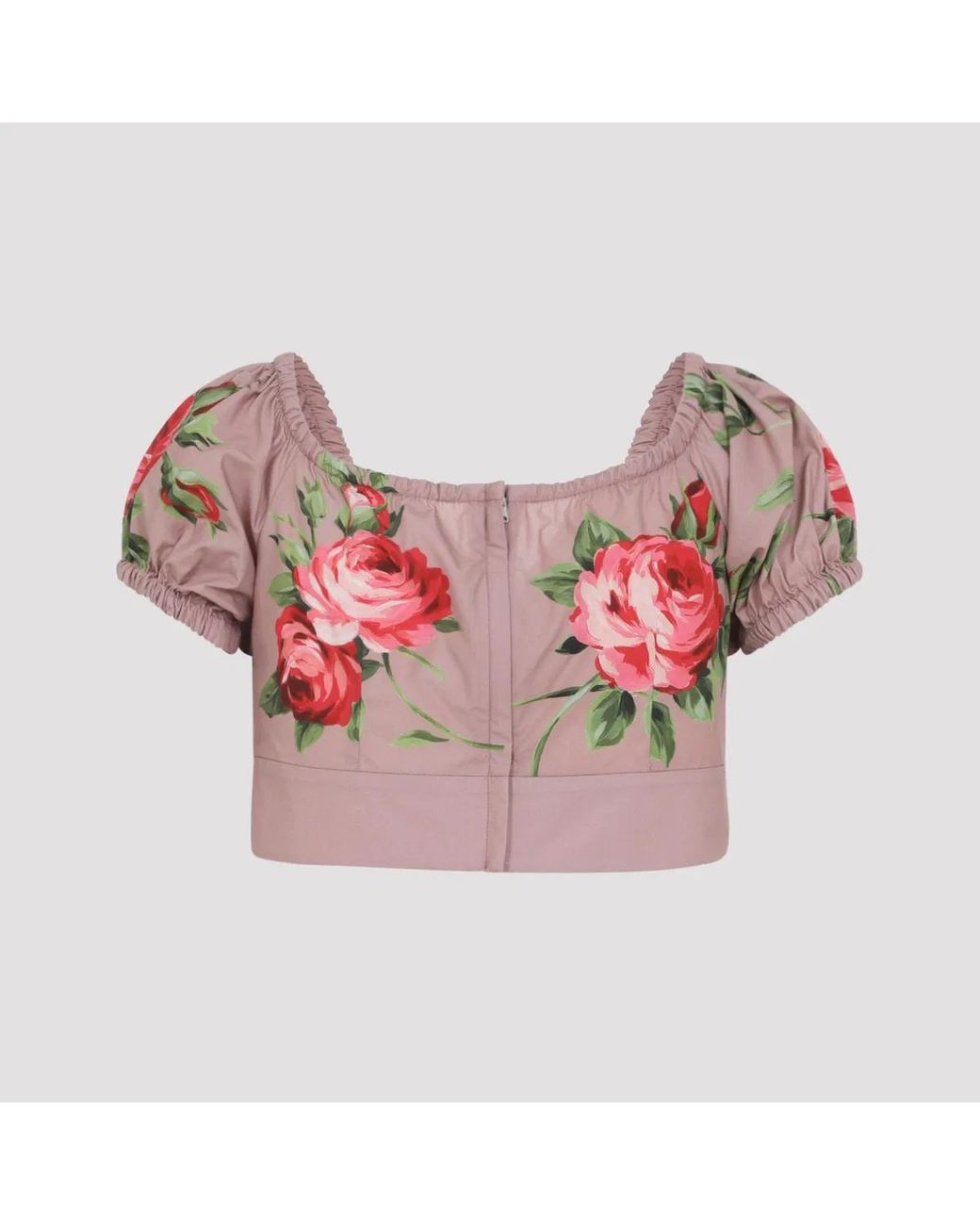 Dolce & Gabbana Red Dolce & Gabbana Rose Bouquet-Print Cotton Top