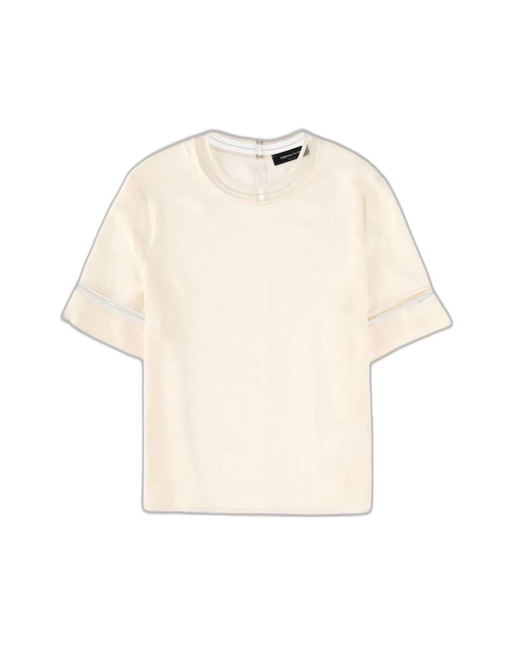 Fabiana Filippi Natural Short-Sleeved Silk Satin Blouse With Transparent Inserts