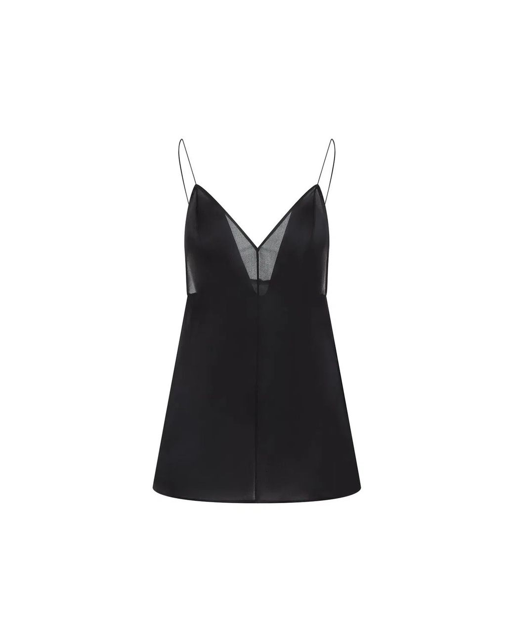 Khaite Black Deep V-Neck Silk Top With Spaghetti Straps