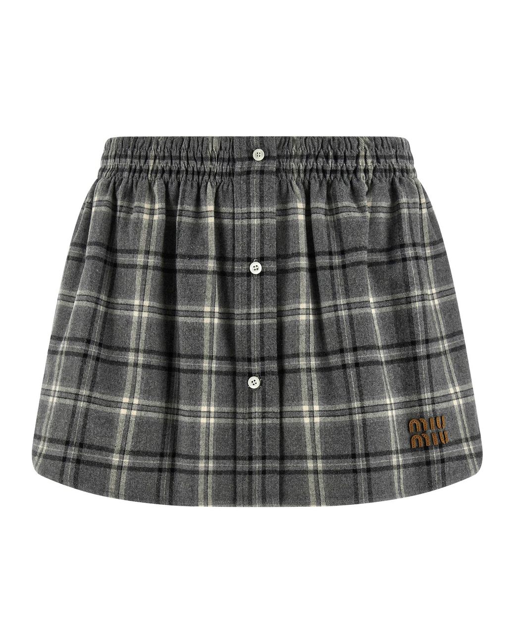 Miu Miu Gray Check Flannel Skirt