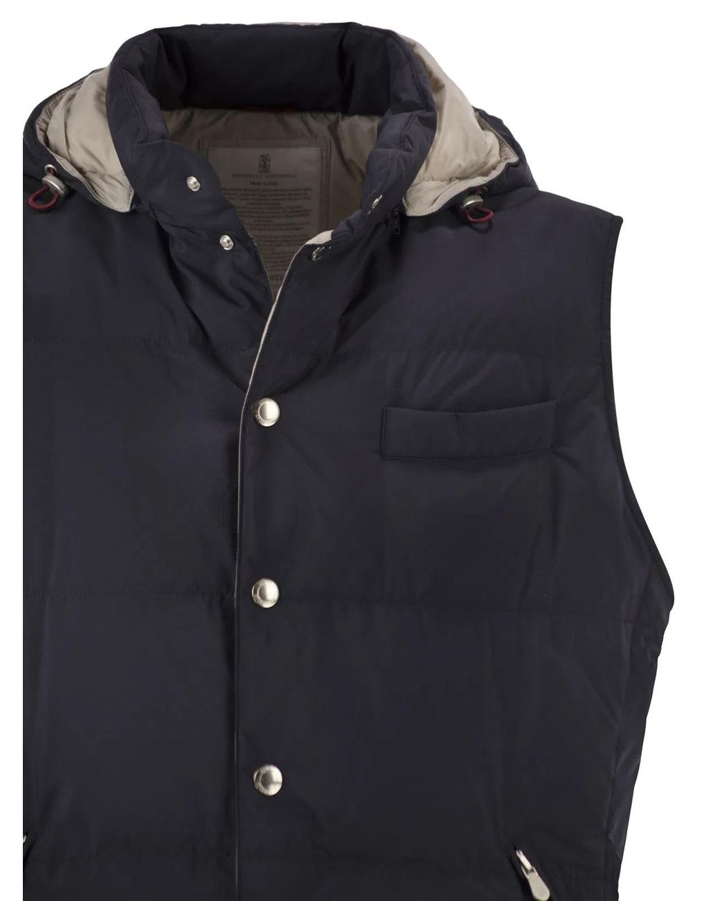 Brunello Cucinelli Blue Padded Hooded Gilet for men