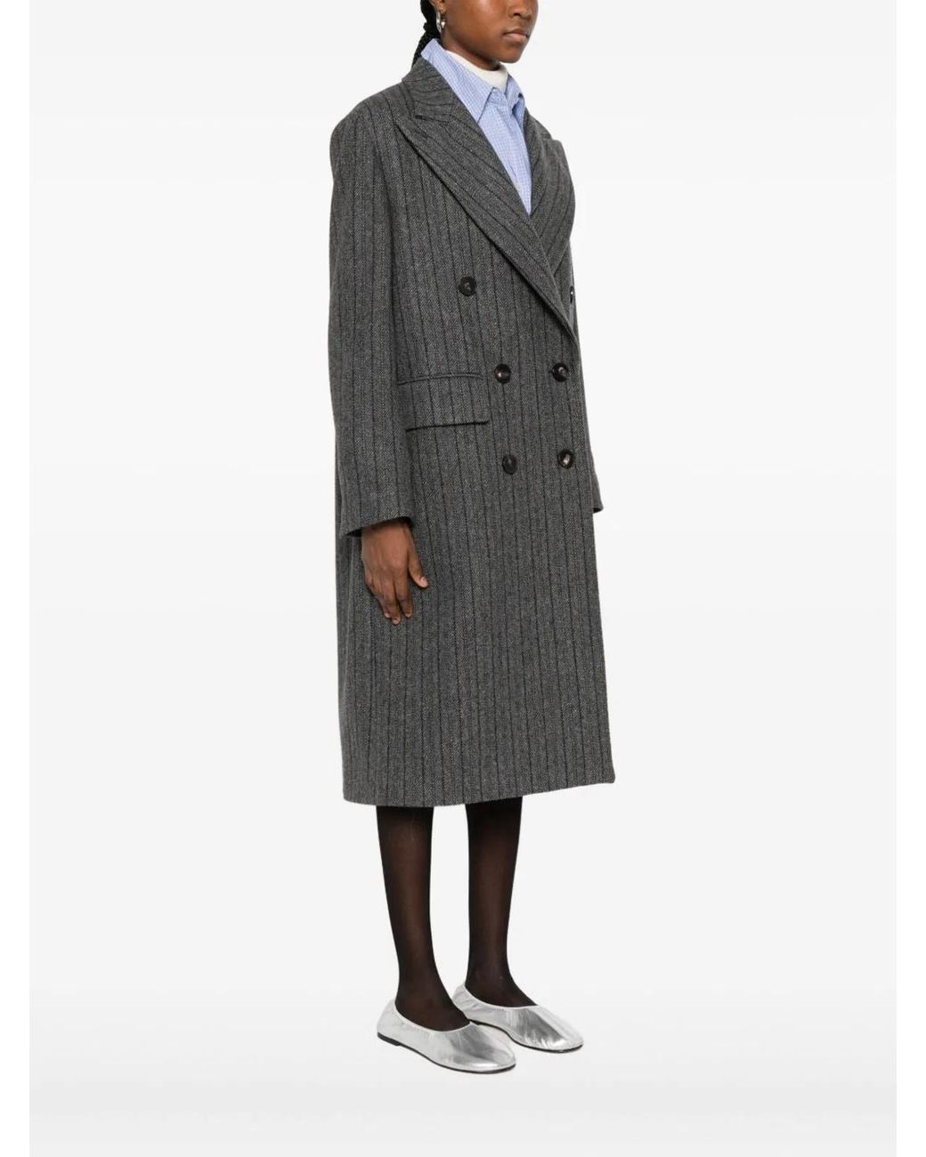Alberto Biani Gray Wool Double-Breasted Coat