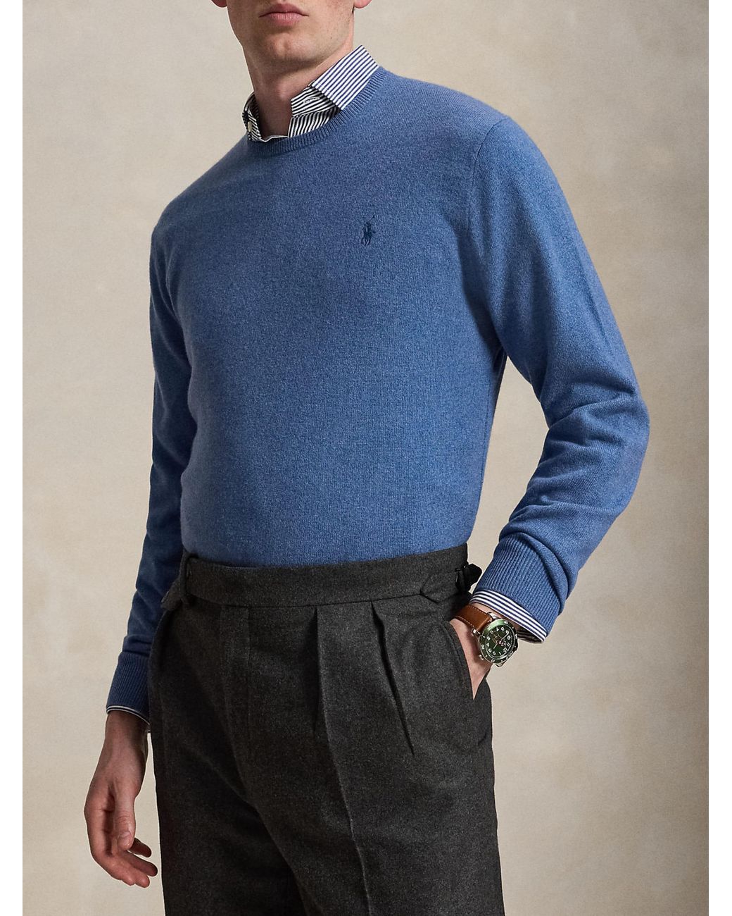 Polo Ralph Lauren Blue Fine-Knit Long Sleeve Pullover With Subtle Embroidery for men