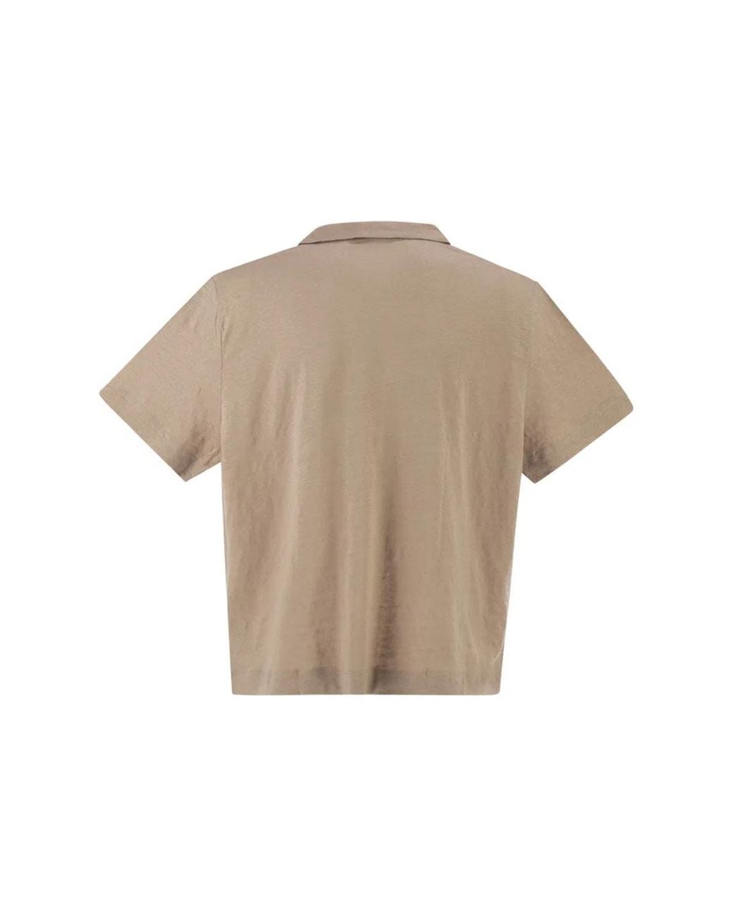 Majestic Natural Cropped Linen Stretch Polo With V-Neck