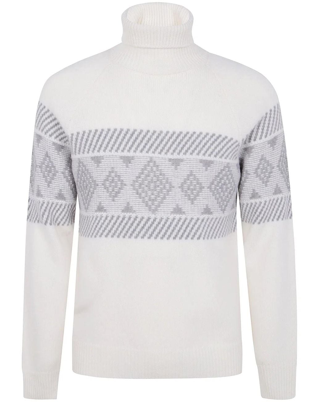 Barba Napoli White Turtle Neck Central Embroider Sweater for men
