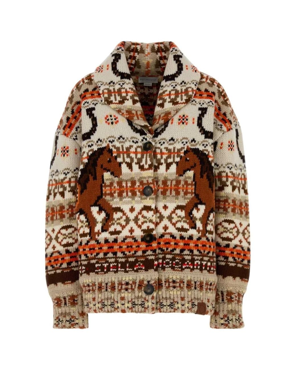 Stella McCartney Brown Embroidered Wool Fair Isle Oversize Cardigan