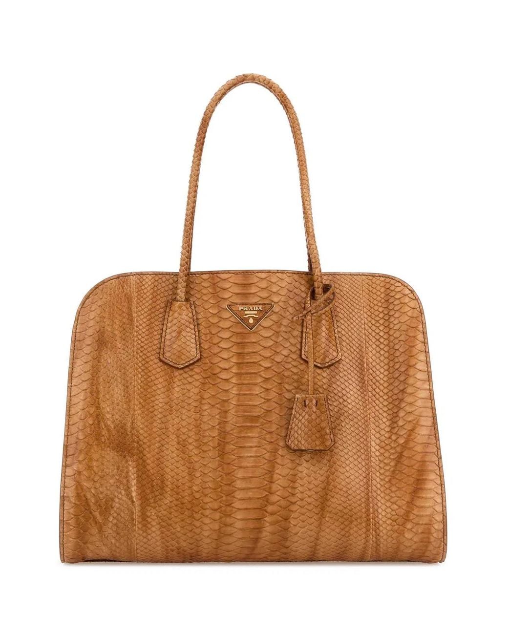 Prada Brown Orange Leather Shopping Bag