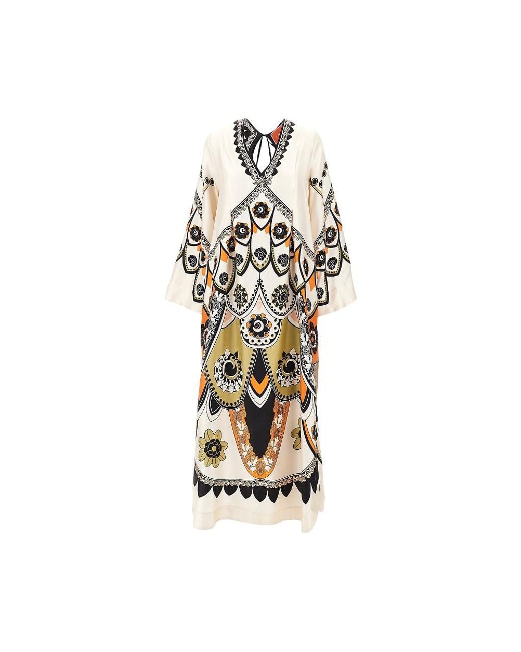 LaDoubleJ Metallic Printed Silk Twin Flame Long Dress