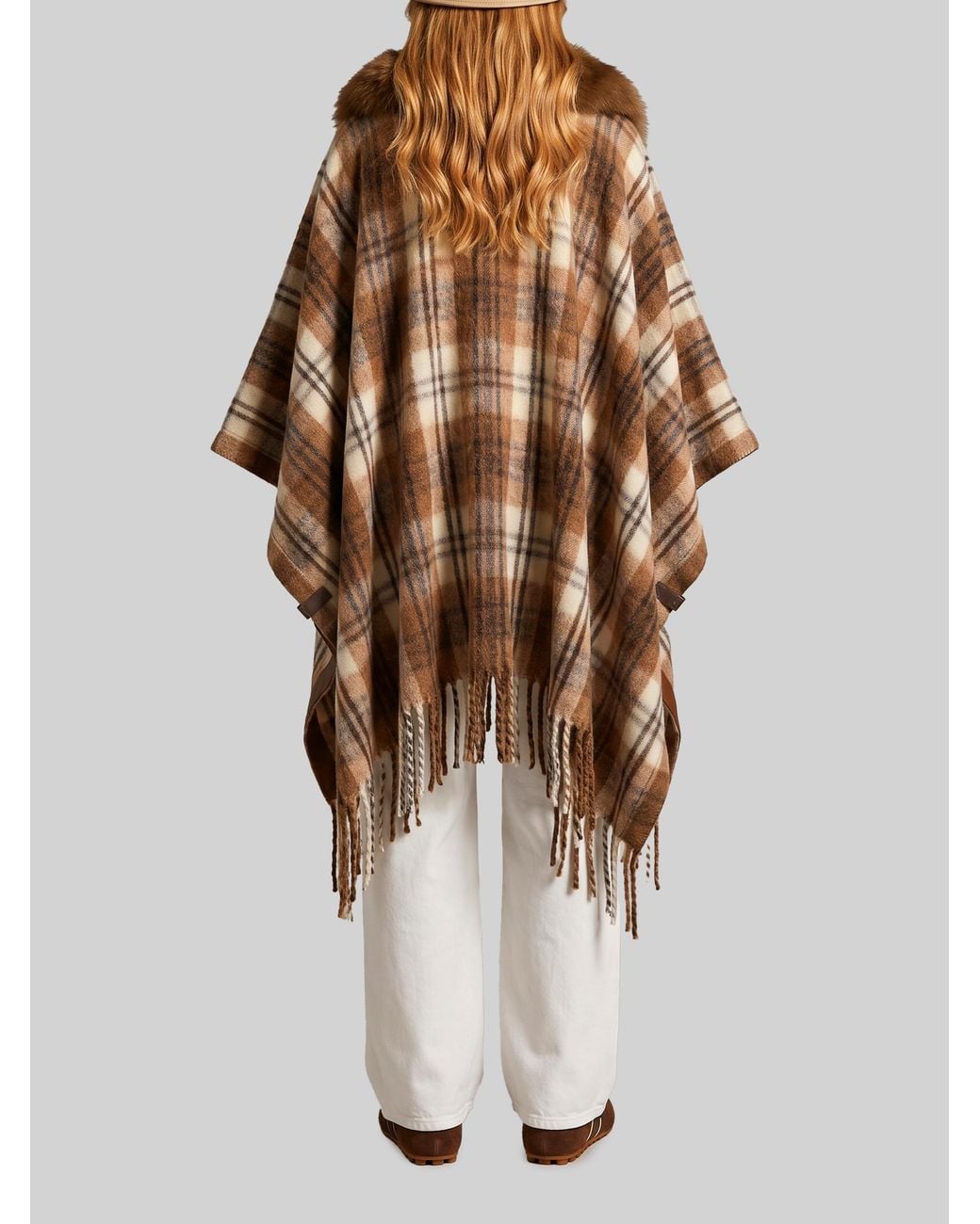 Moncler Multicolor Wool-Blend Cape With Shearling Collar