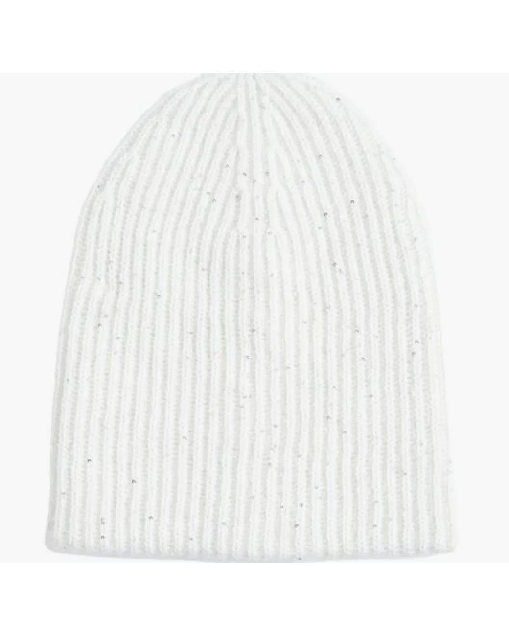 Fabiana Filippi White Ribbed Knit Sequin Embellished Hat