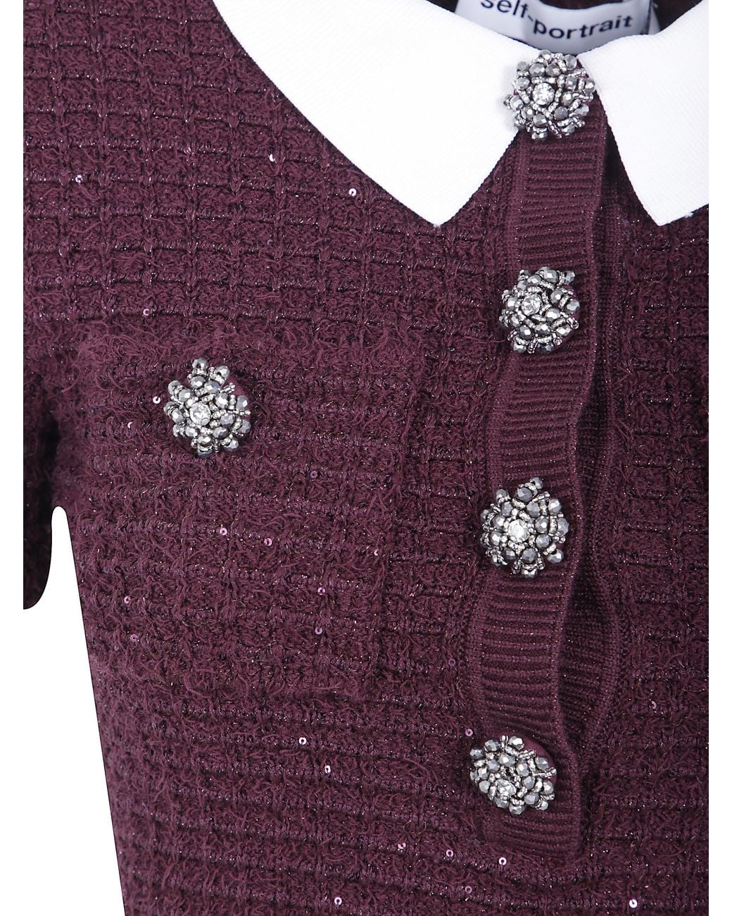 Self-Portrait Purple Burgundy Textured Knit Midi Dress