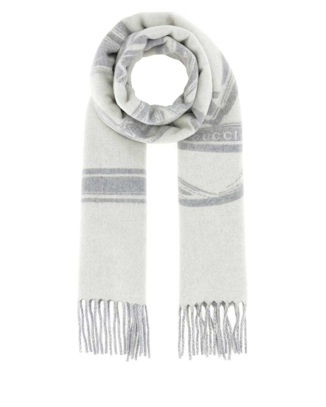 Gucci White Printed Wool Blend Scarf