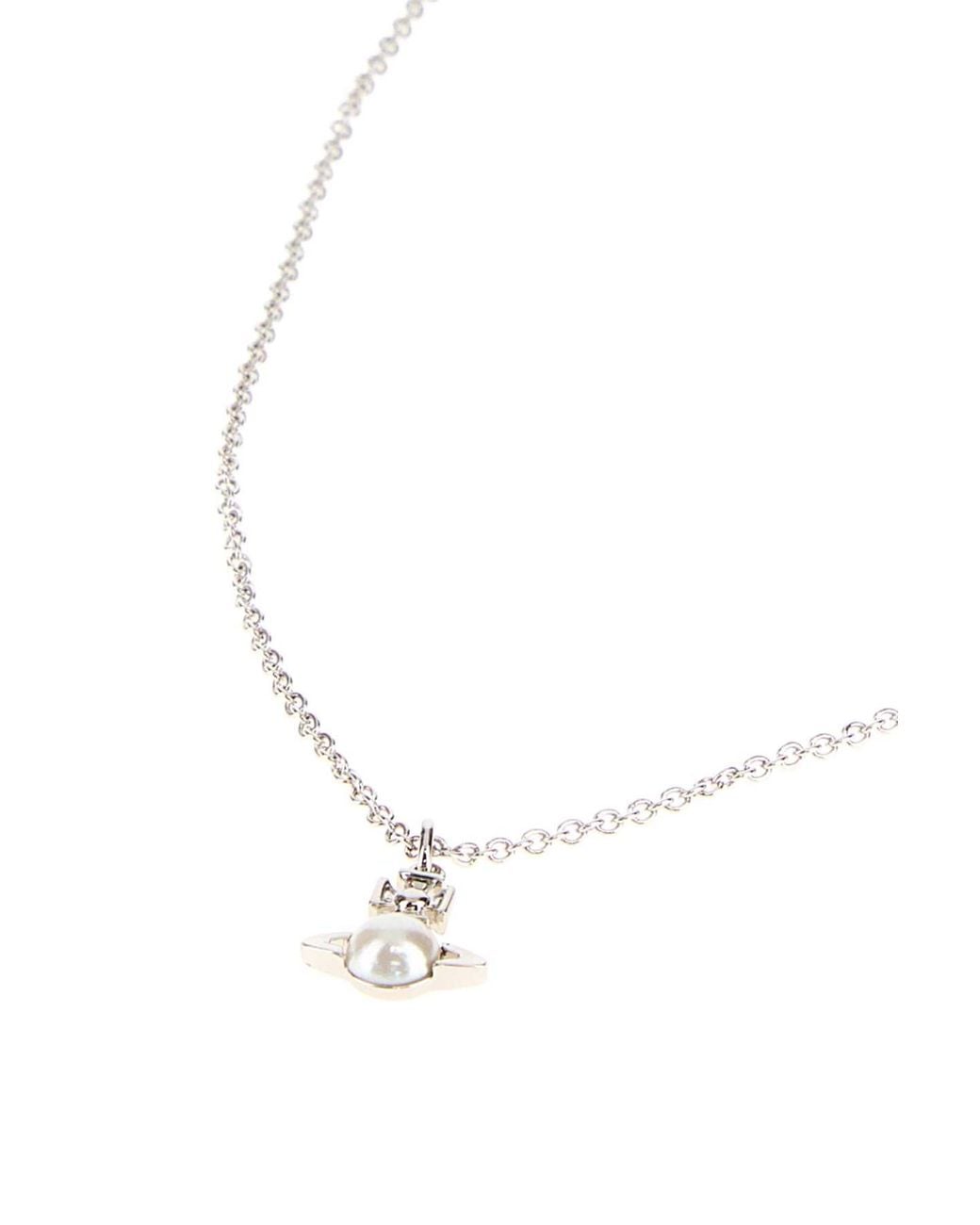 Vivienne Westwood White Balbina Necklace With Orb Logo And Pearl