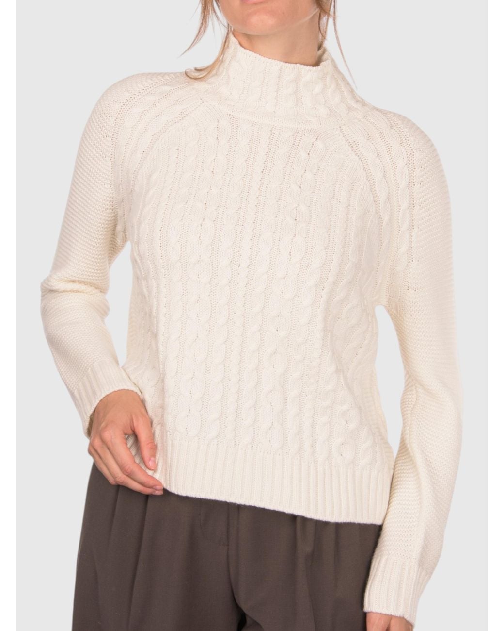 Gran Sasso White Cabled Mock Neck