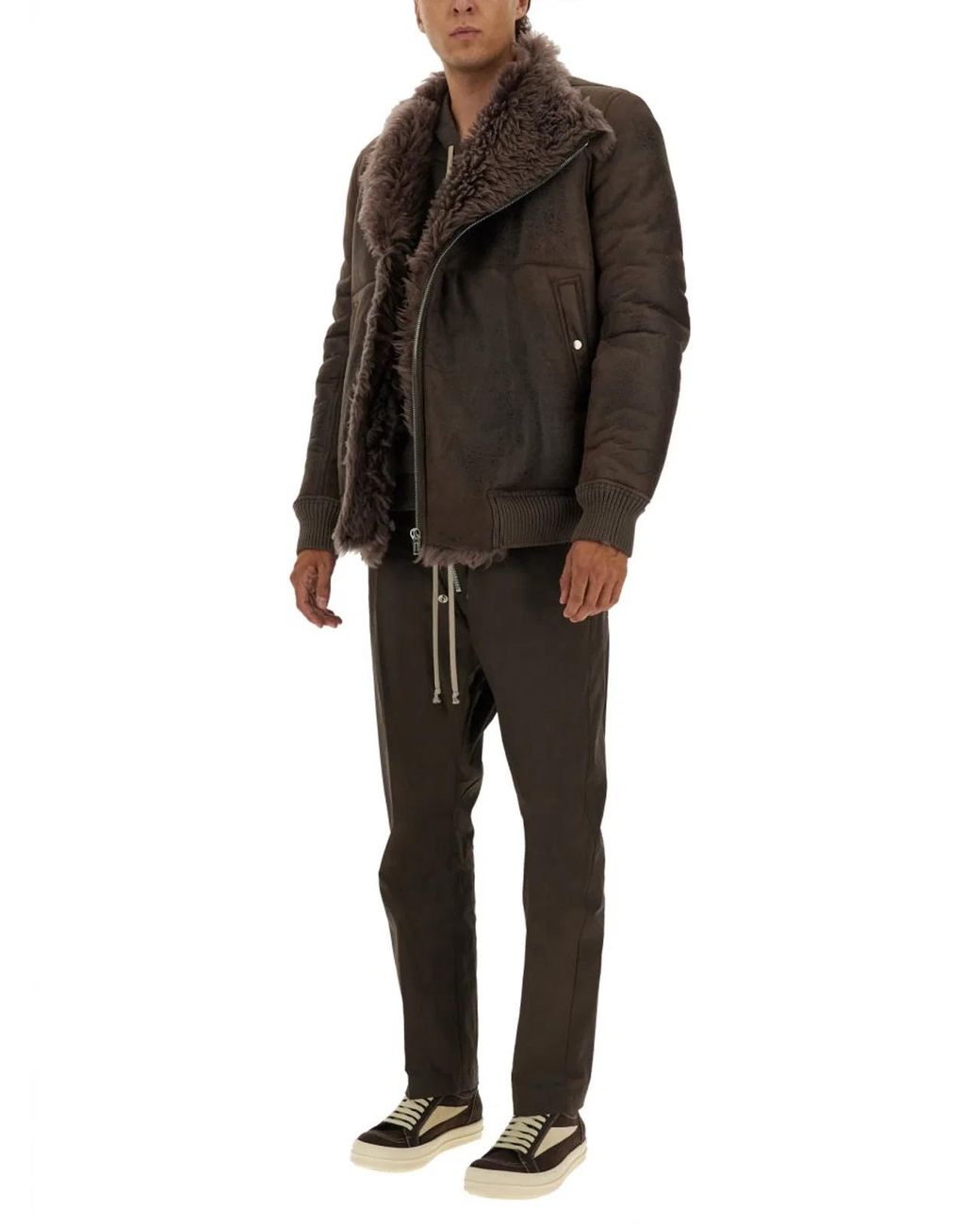 Rick Owens Brown Leather Bomber Jacket for men
