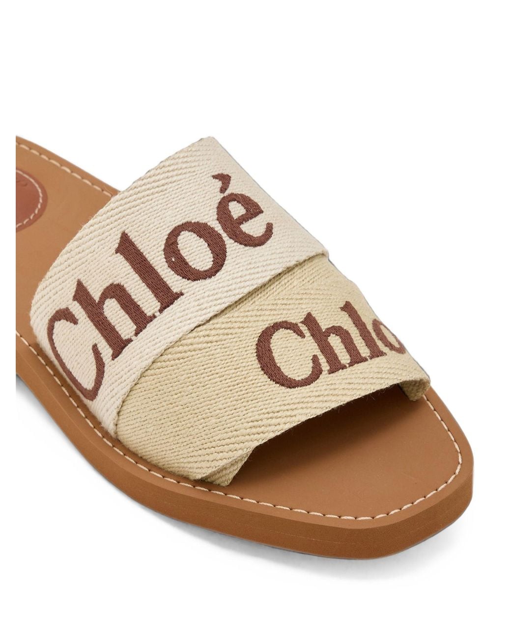 Chloé White Woody Logo-Embroidered Sandals