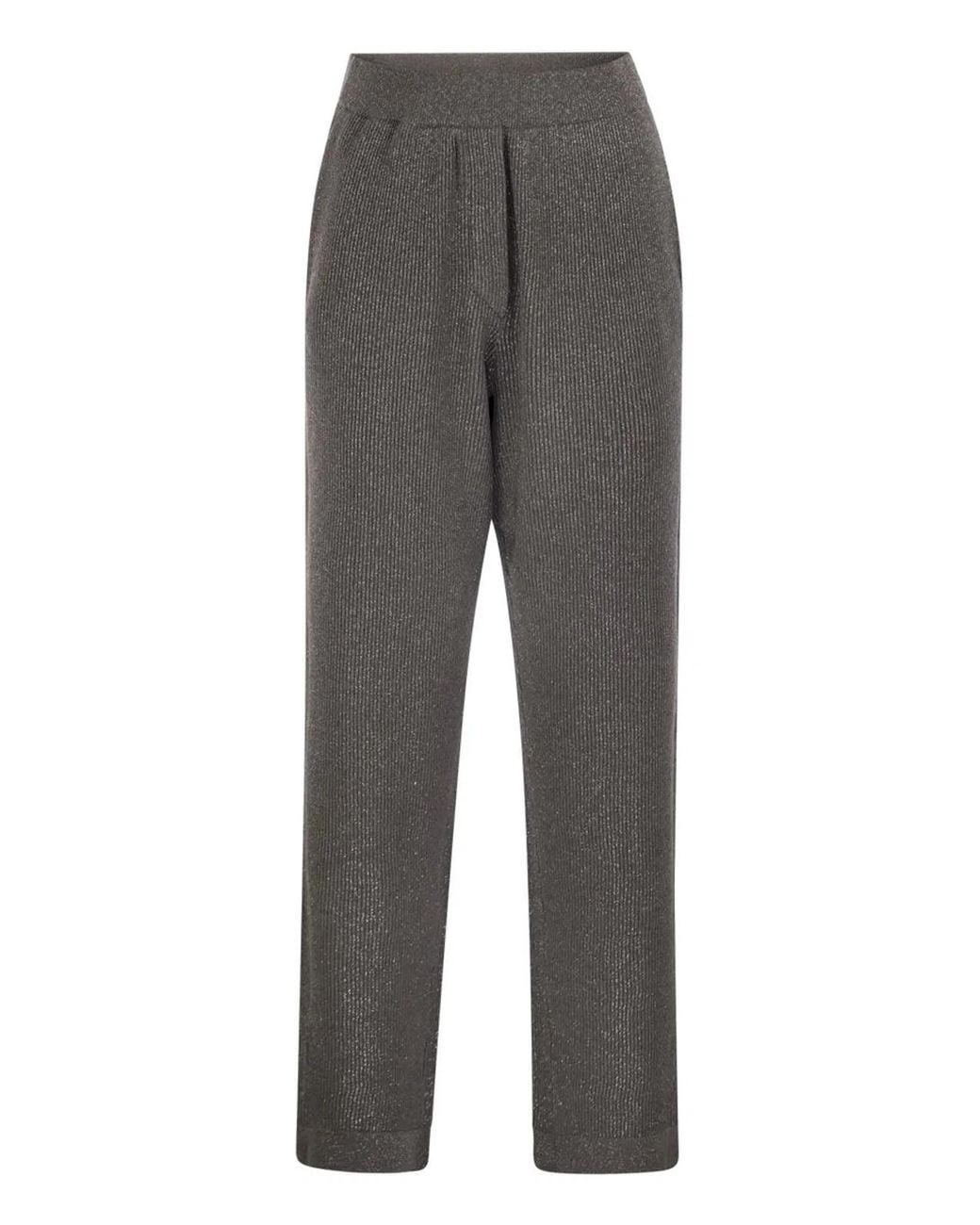 Brunello Cucinelli Gray English Rib Cotton And Viscose Pants