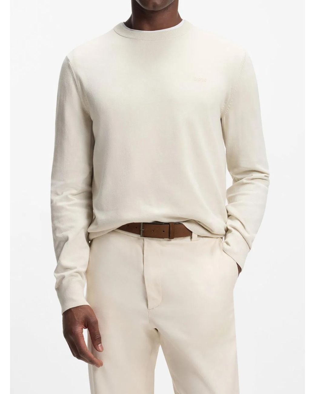Boss White Cotton Sweatshirts for men