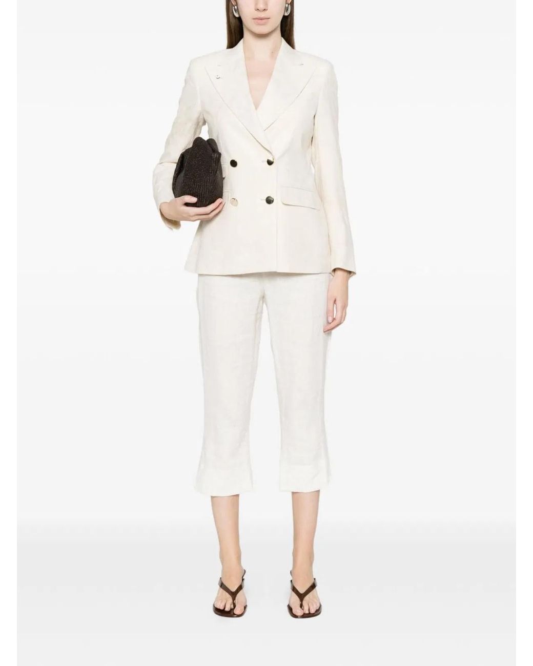 L.b.m. 1911 White Linen Blend Double-Breasted Jacket