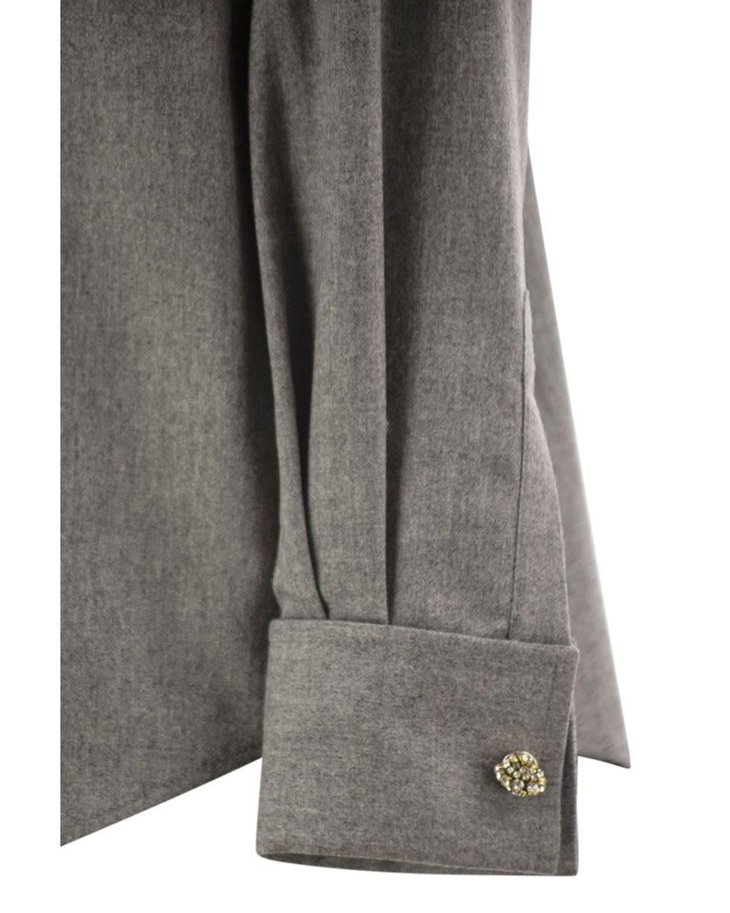 Fabiana Filippi Gray Virgin Wool Flannel Shirt With Jewelled Details
