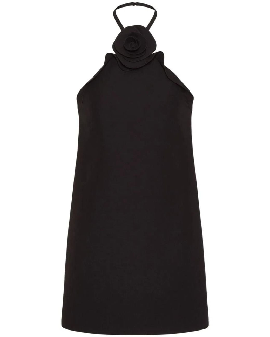 Valentino Black Vestido Negro Tirantes Escote Flor