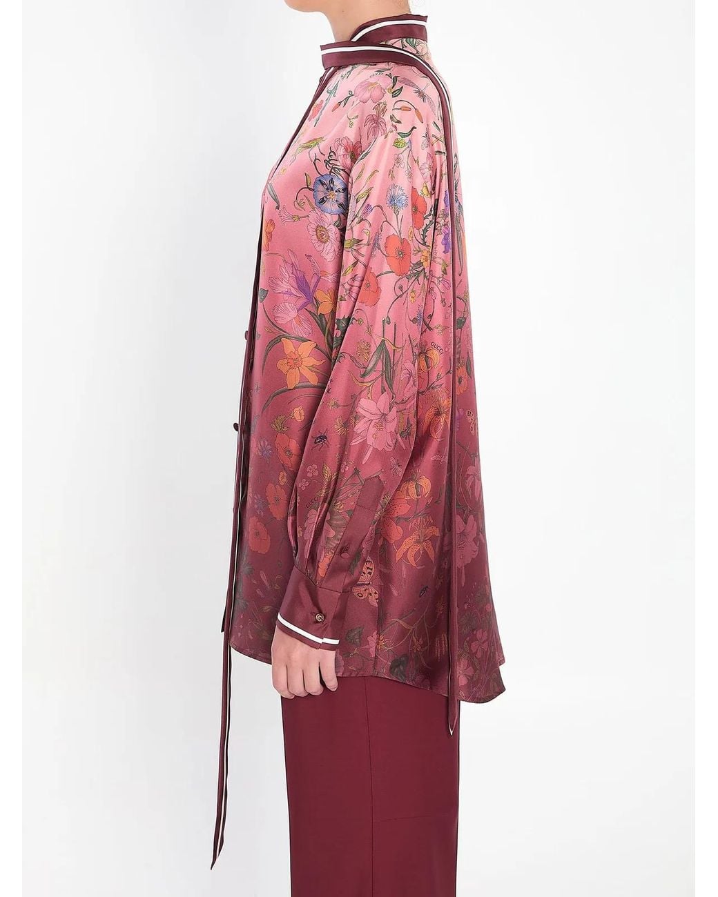 Gucci Red Silk Shirt With Flora Print