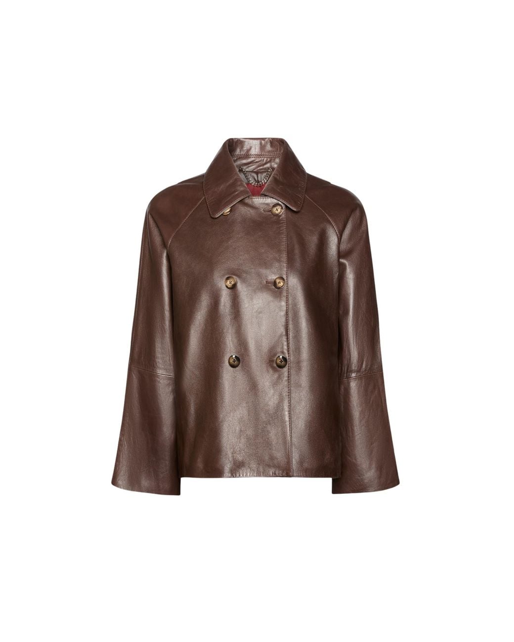 Elena Miro Brown Double-Breasted Leather Jacket