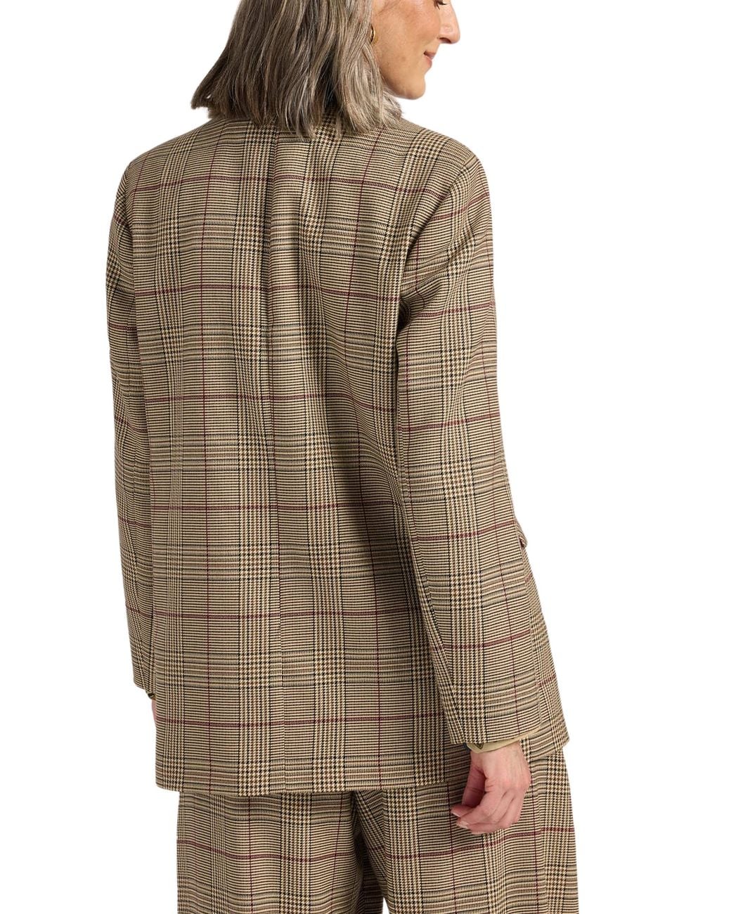 Elena Miro Natural Double-Breasted Prince Of Wales Blazer