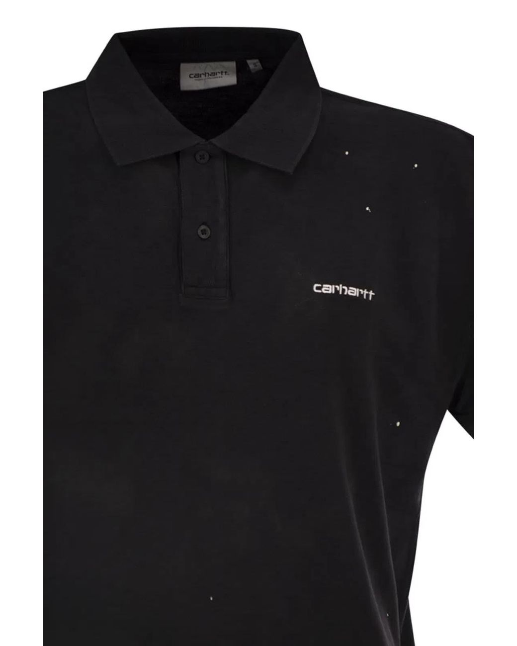 Carhartt Black Cotton Polo Shirt With Paint Splatter Details