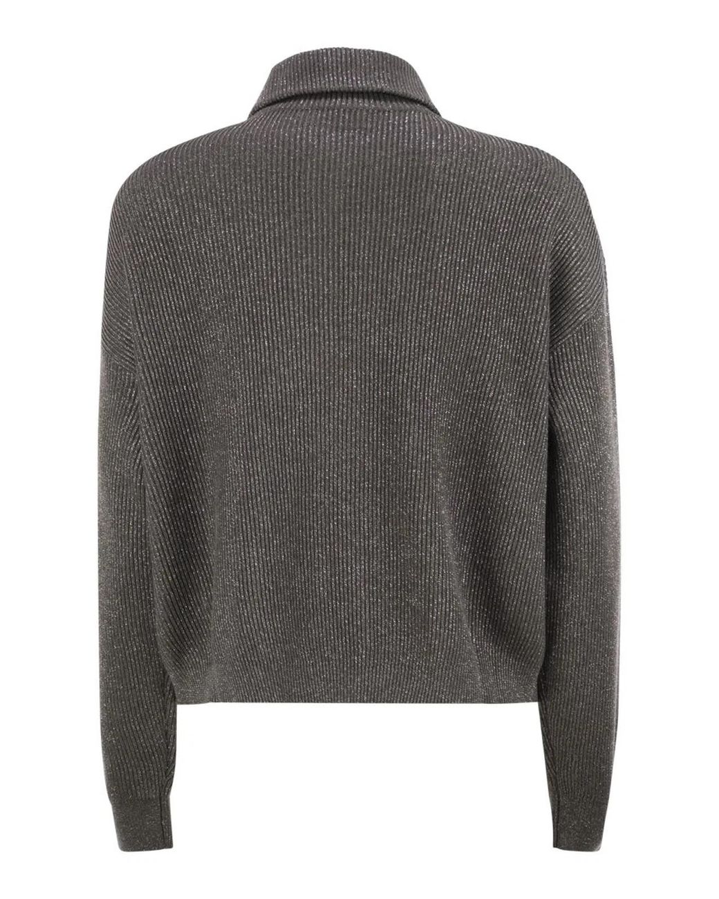 Brunello Cucinelli Gray Cotton And Viscose Rib Knit High Collar