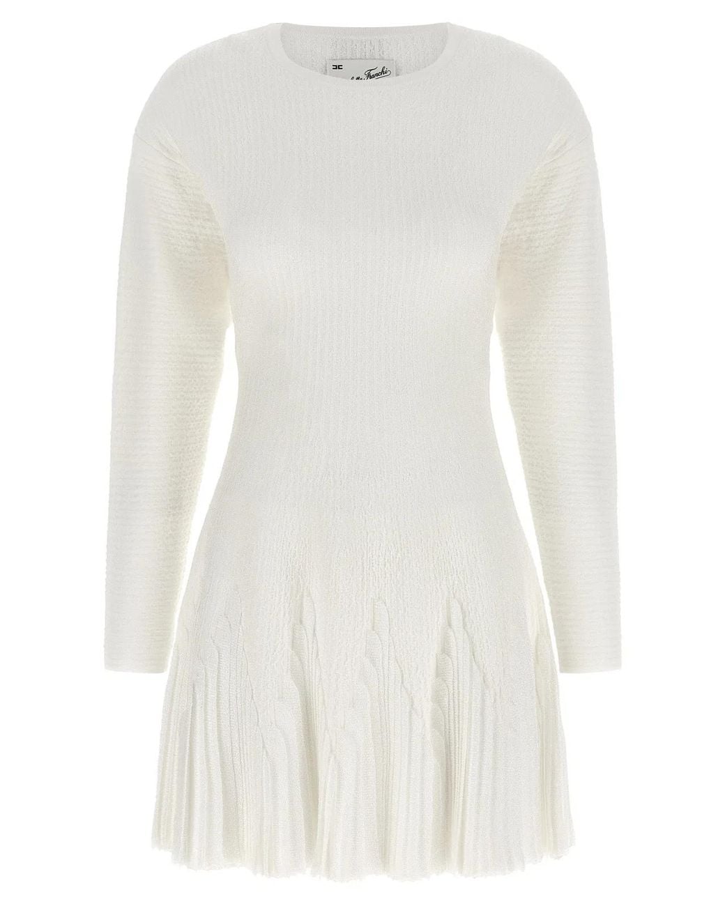 Elisabetta Franchi White Knitted Pleated Dress