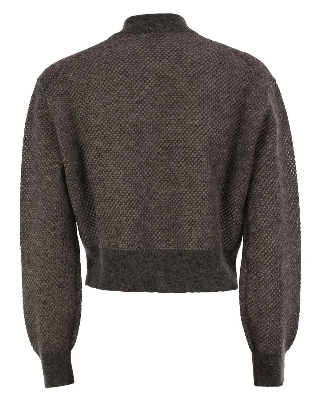 Brunello Cucinelli Gray Openwork Mohair Cardigan With Shimmering Yarn