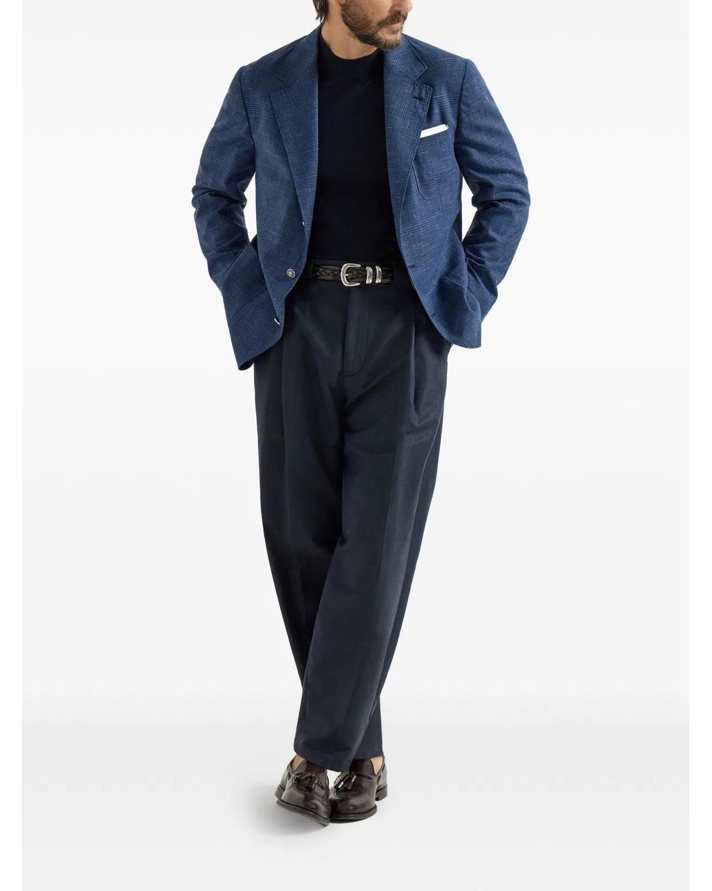 Brunello Cucinelli Blue Prince Of Wales Deconstructed Blazer for men
