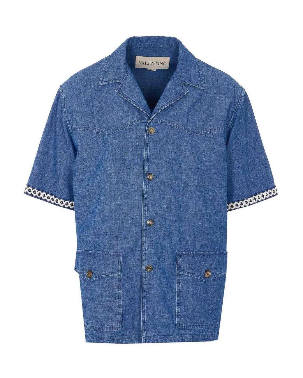 Valentino Garavani Blue Denim Shirt With Frontal Buttons Closure for men